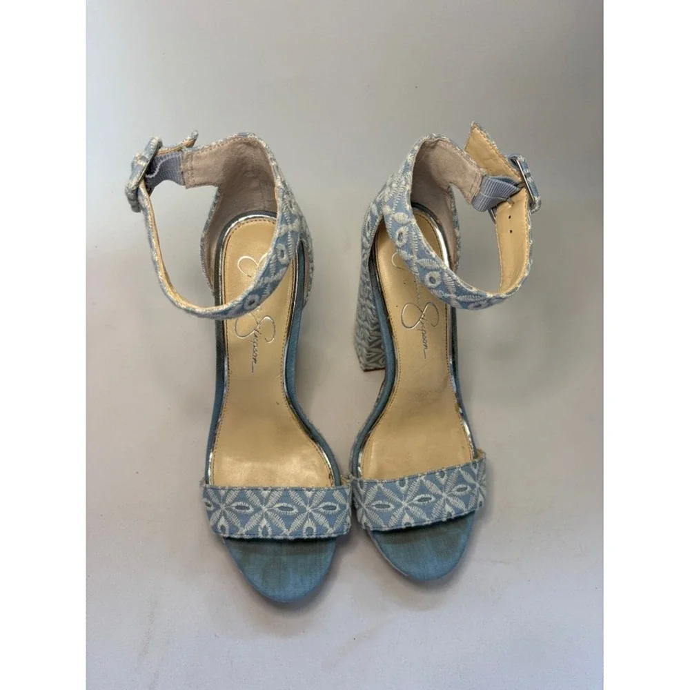 Jessica Simpson Caiya Blue Floral Jacquard Platform Heels‎ Size 8.5